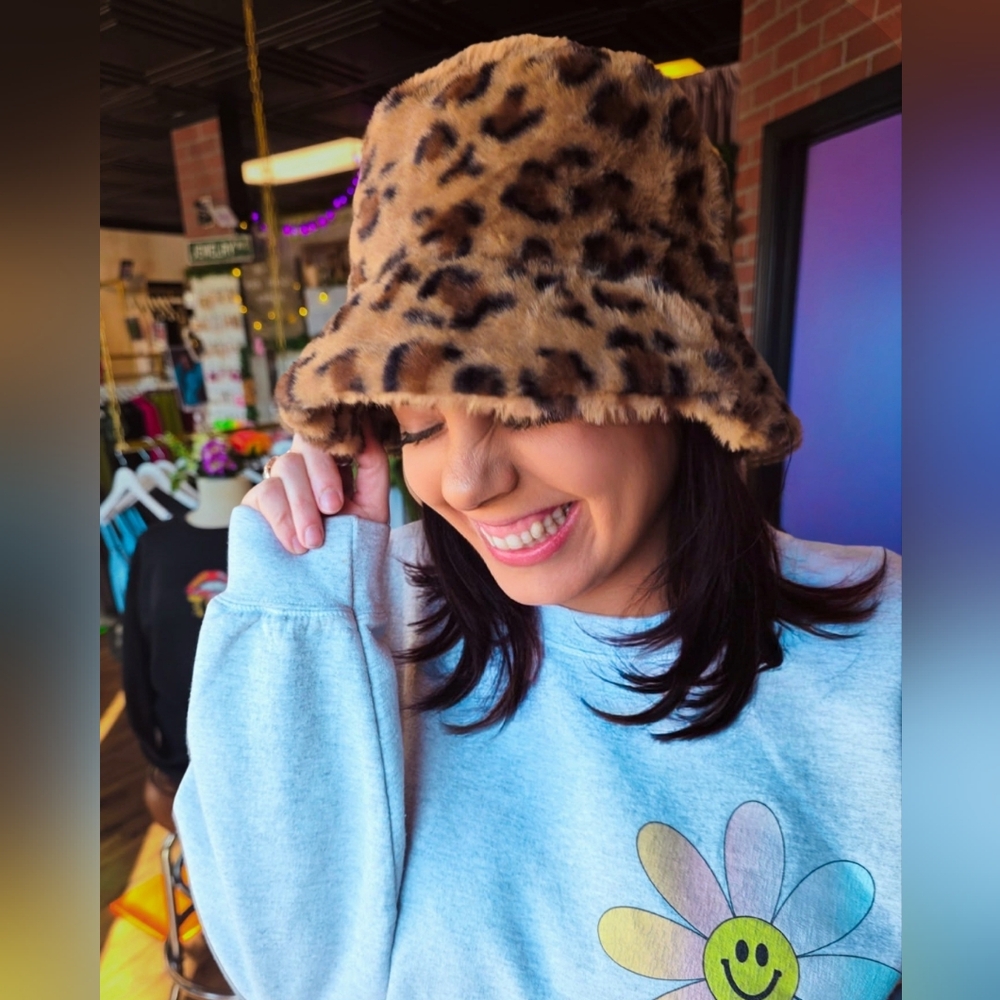 Fuzzy Cheetah Bucker Hat